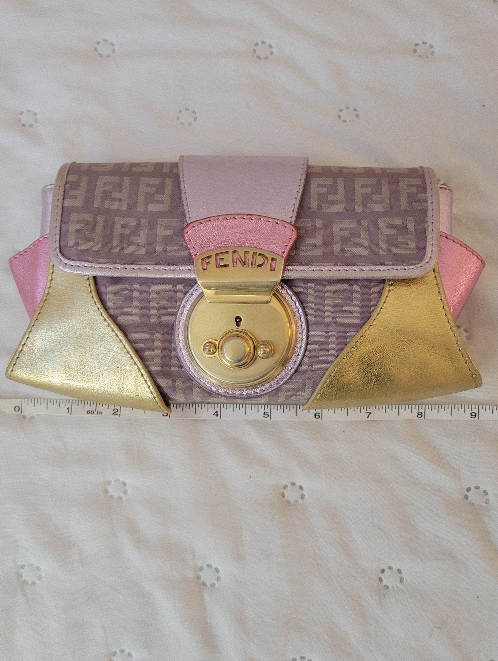 Fendi Vintage 2004 Zucchino Canvas Compilation Bag - Pink & Gold Metallic Borsa - Picture 10 of 13